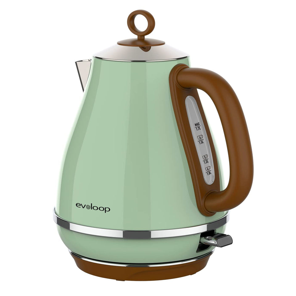 Evoloop 1.7L electric kettle front view showing quick boil capability.