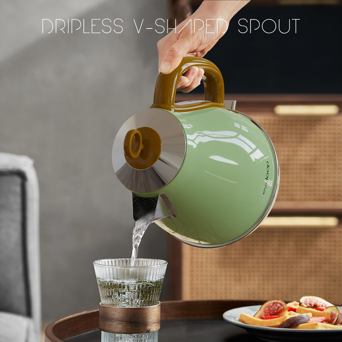 Evoloop 1.7L stainless steel body emphasizes durability and clean taste.