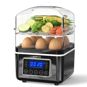 Evoloop 2-tiers steamer with 4qt setup for efficient batch cooking vegetables