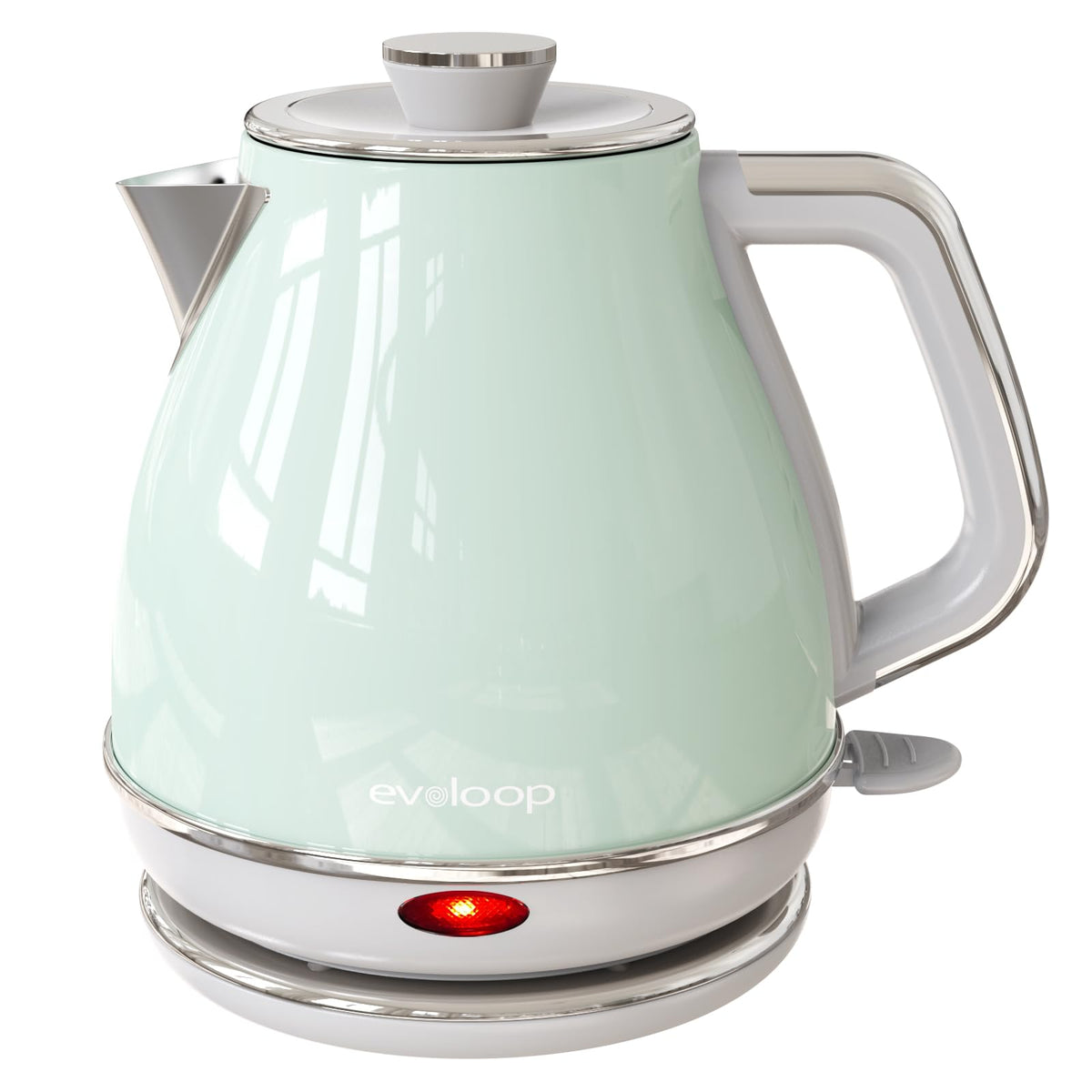 Evoloop electric tea kettle with steel interior ensures BPA-free boiling for pure water.