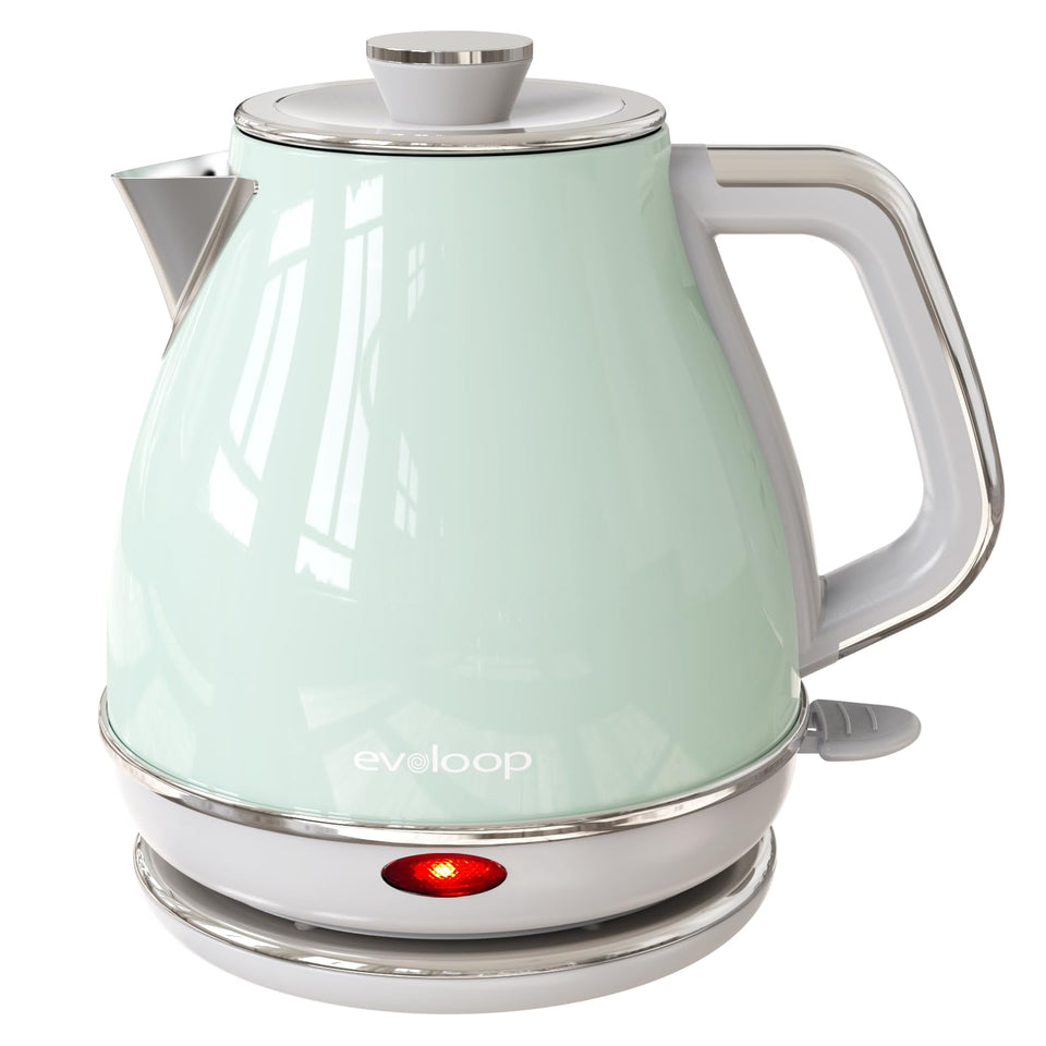 Evoloop electric tea kettle with steel interior ensures BPA-free boiling for pure water.