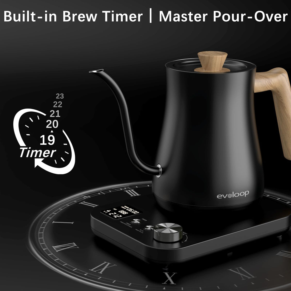 Evoloop gooseneck kettle brew timer helps track steep times
