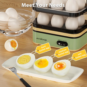 Evoloop egg cooker with dual-layer design in use for flexible meals