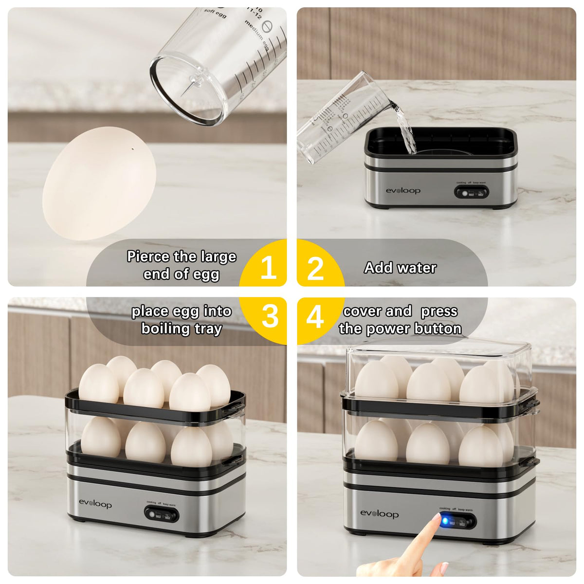 Evoloop rapid egg cooker egg holder trays keep eggs organized