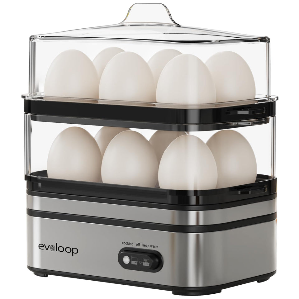 Evoloop rapid egg cooker front view for quick breakfasts and space saving