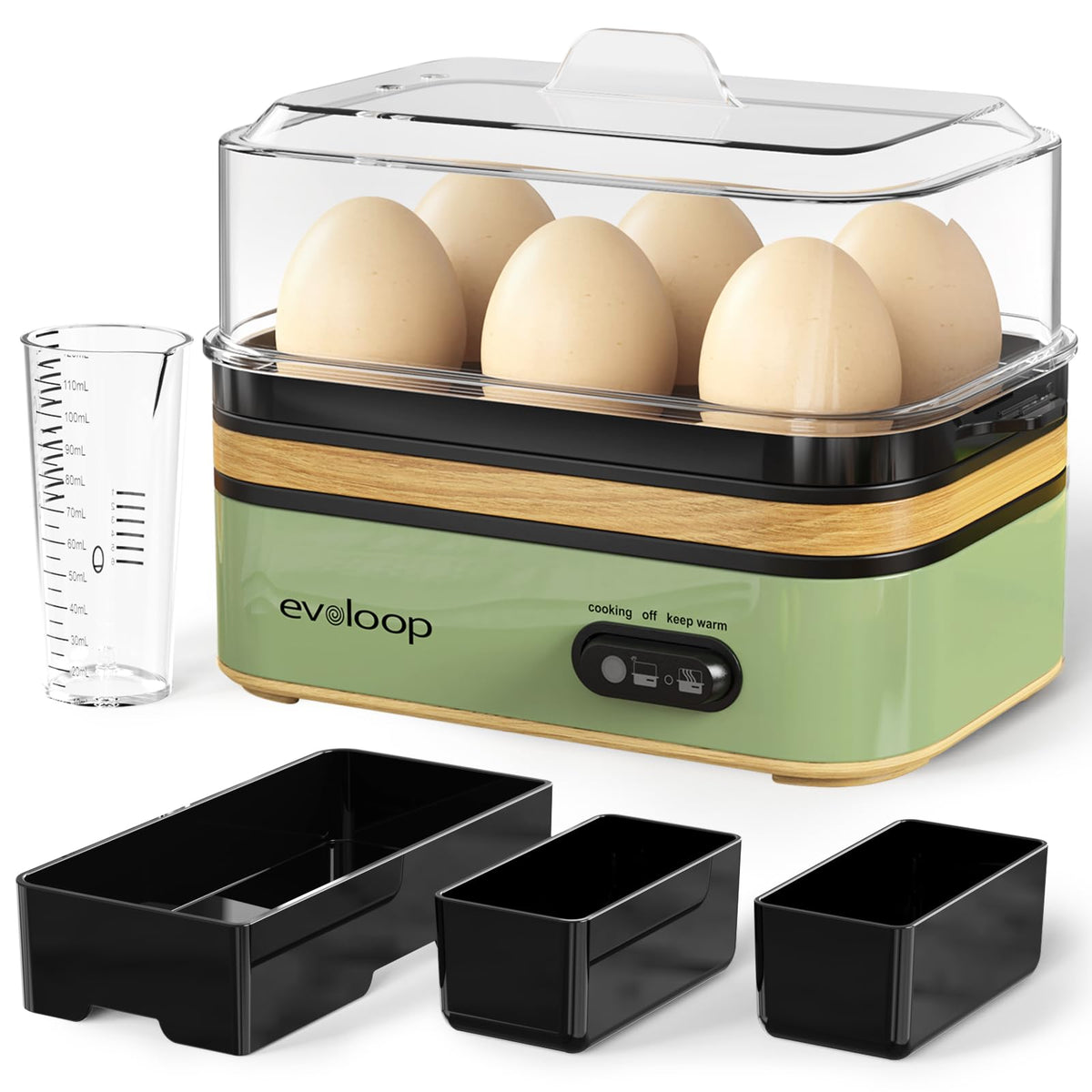 Evoloop Rapid Egg Cooker green model adds a fresh touch to kitchens.