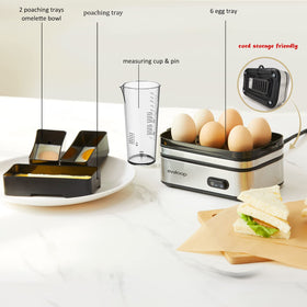 Evoloop poaching trays demonstrate ideal poached eggs results.