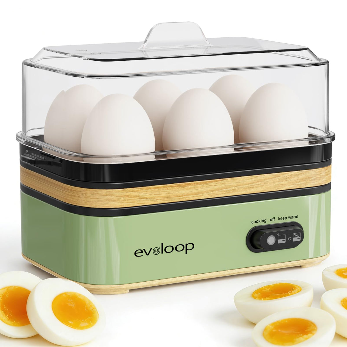 Evoloop Rapid Egg Cooker with six eggs capacity for quick healthy breakfasts.