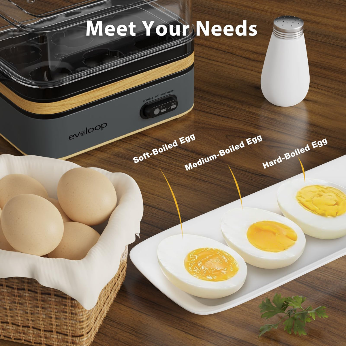 Evoloop Rapid Egg Cooker soft-boil setting demonstrated for creamy yolks.