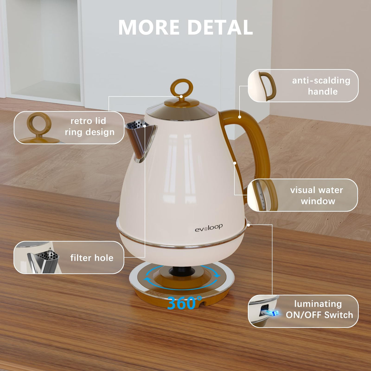 Evoloop stay-cool handle provides safe, comfortable grip during pouring.