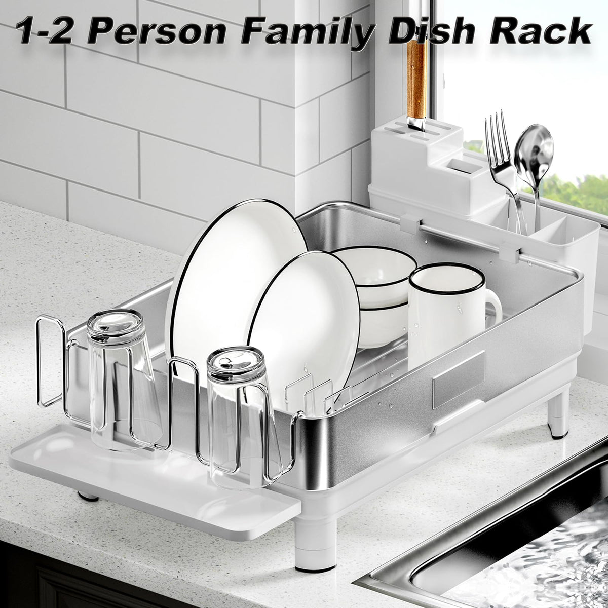 Ewaiira dish drying rack demonstrating high capacity for everyday dishware up to 110 pounds