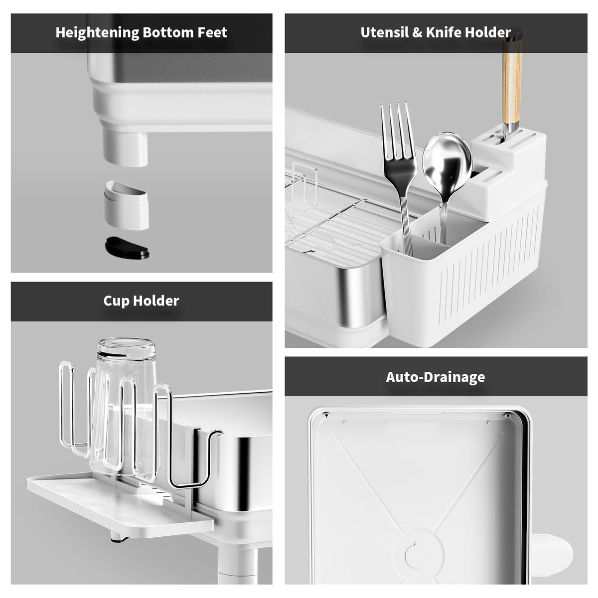 Ewaiira dish drying rack bottom view featuring non-slip pads for stability