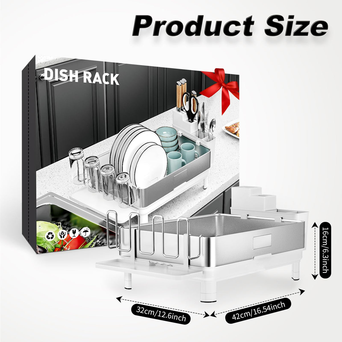Ewaiira dish drying rack side view highlighting space-saving design on the counter