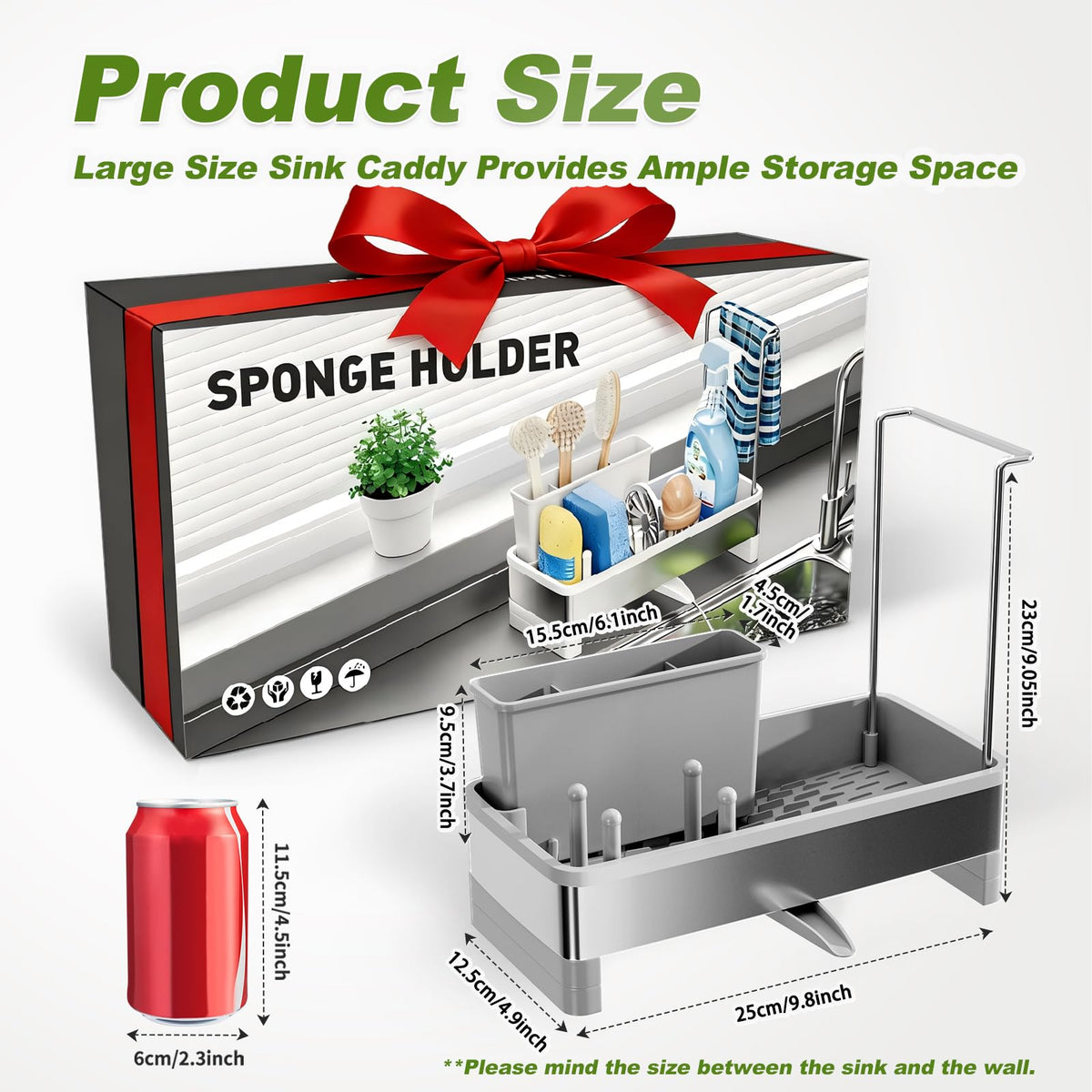 Ewaiira sink caddy showing 360° drainage directing water into the sink.