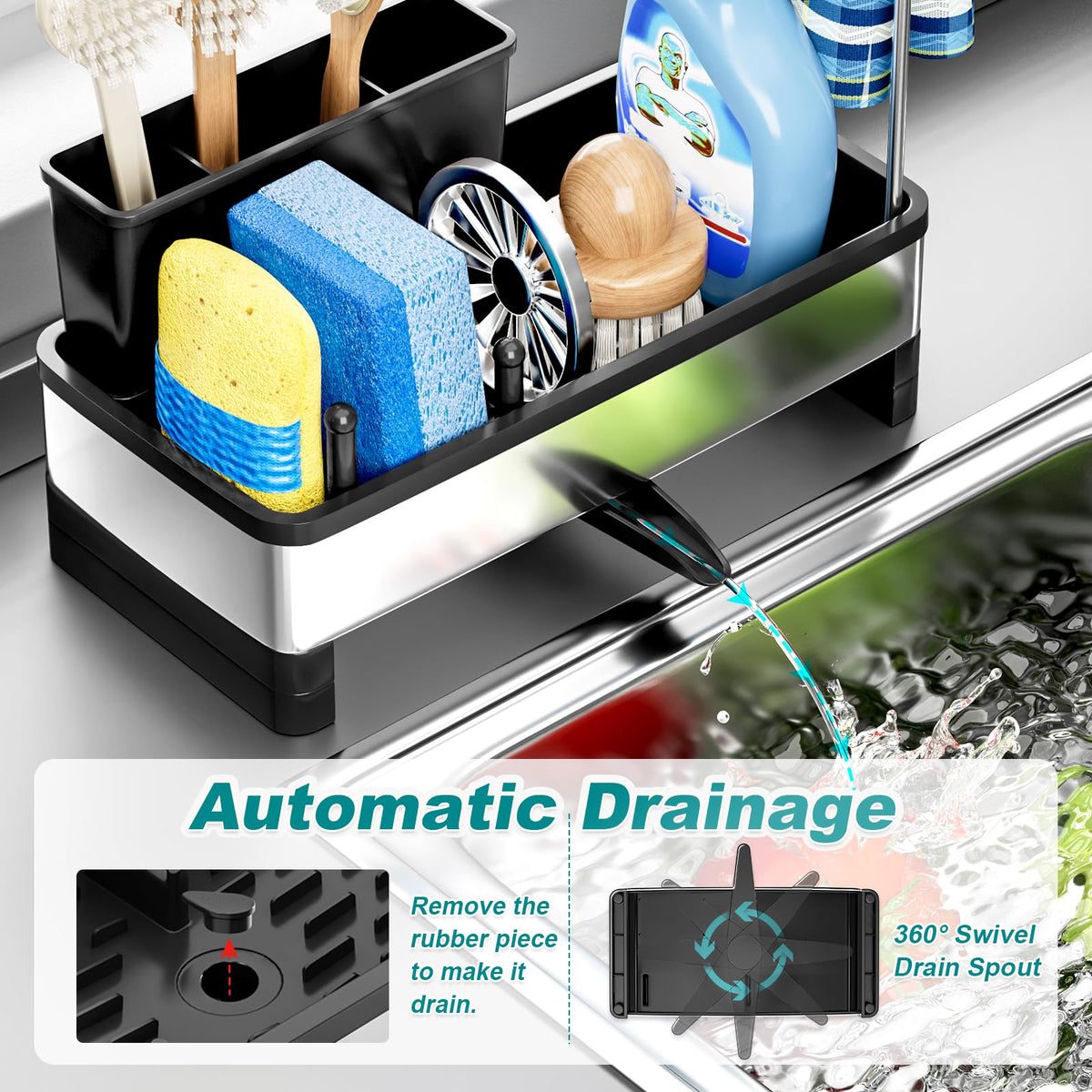 Ewaiira sink caddy anti-slip base protects countertops from scratches
