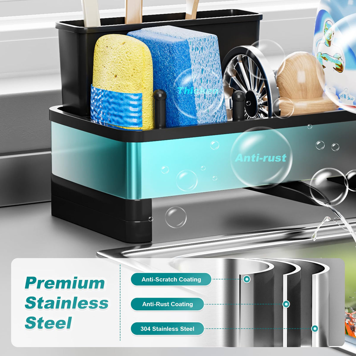 Ewaiira sink caddy dish cloth hanger promotes air-dried towels