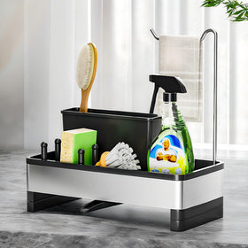 Ewaiira sink caddy front view shows compact, rustproof stainless steel design.