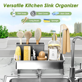 Ewaiira sink caddy with removable brush holder for organized cleaning tools.