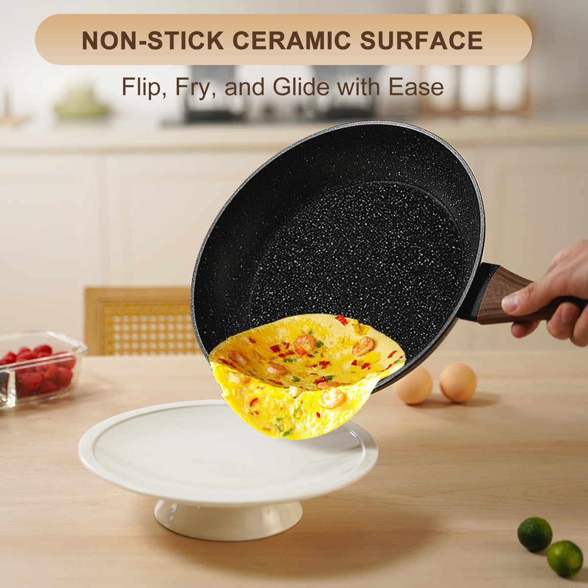 EWFEN 11-inch grill pan with ridges for grilled textures indoors