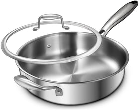 EWFEN 12-inch tri-ply pan exterior showing durable mirror finish for everyday cooking.