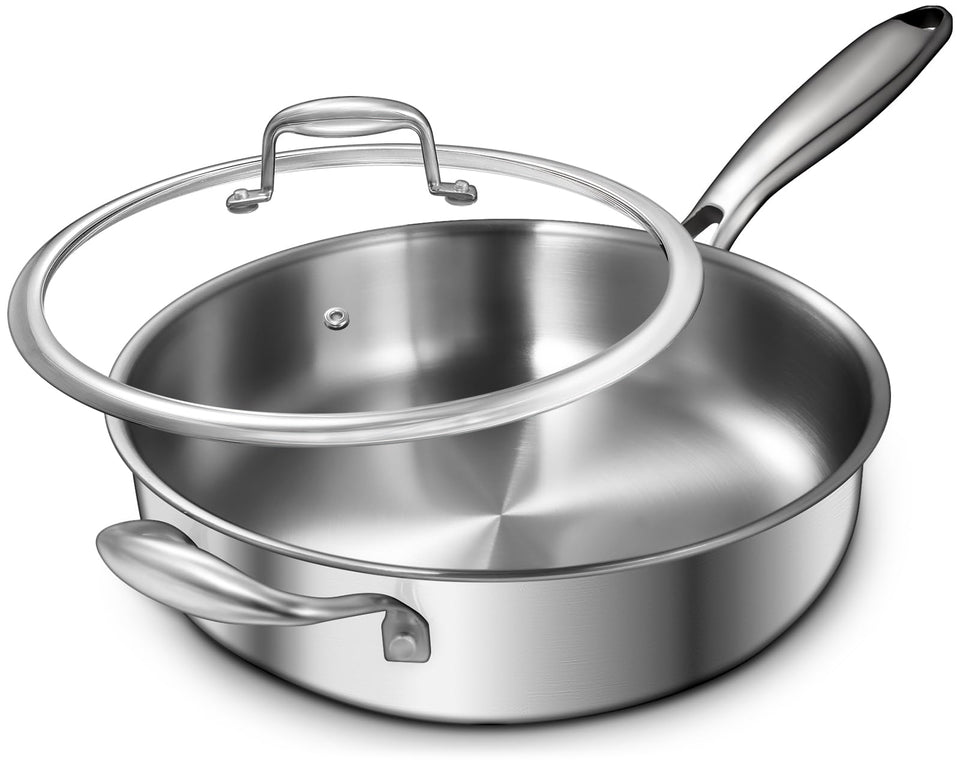 EWFEN 12-inch tri-ply pan exterior showing durable mirror finish for everyday cooking.