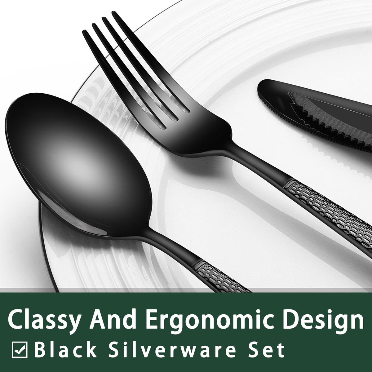EWFEN black flatware with mirror finish enhances table presentation.