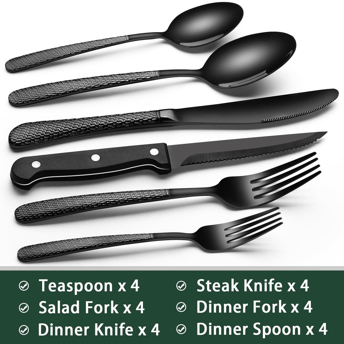 EWFEN 24-piece set includes dinner knives for everyday meals.