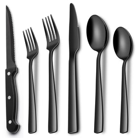 EWFEN 24-piece black silverware set on table for stylish dining