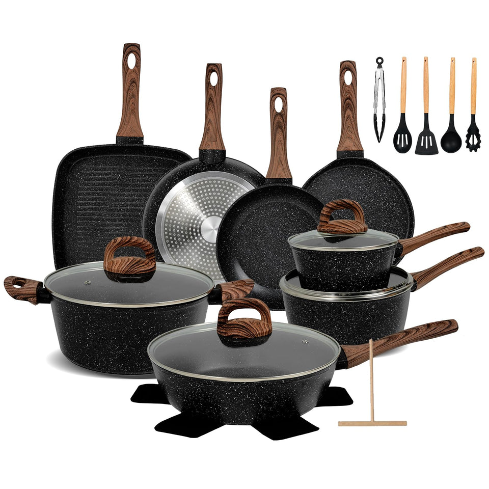 EWFEN 25-piece cookware set shown in full view, versatile for home cooking