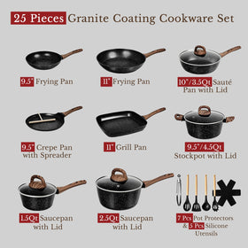 EWFEN 25pc set with induction-compatible base for versatile stovetop use.