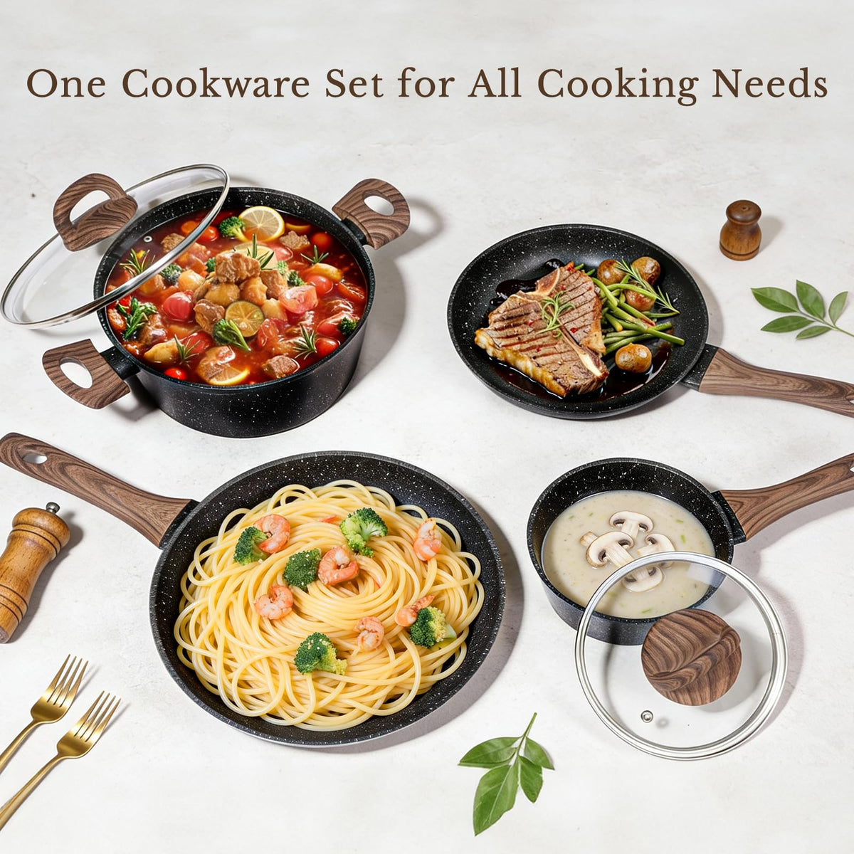 EWFEN 25pc set includes pot protectors and silicone utensils for organization.