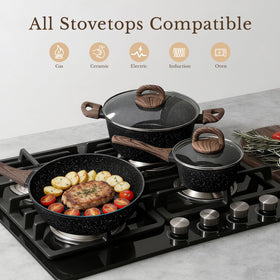 EWFEN 25pc set with tempered glass lid for monitoring while cooking.