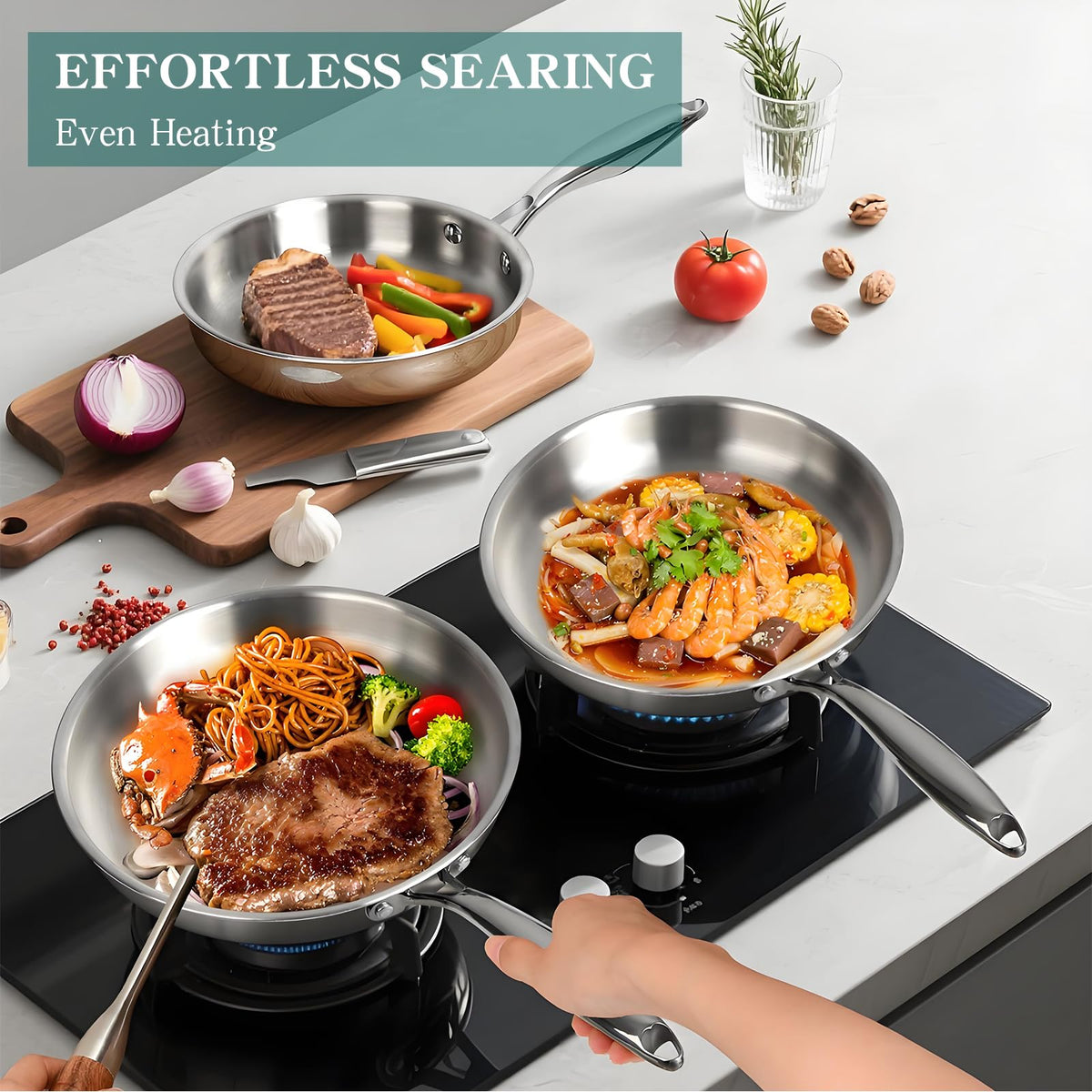 EWFEN 3.5-quart sauté pan with lid for even searing.