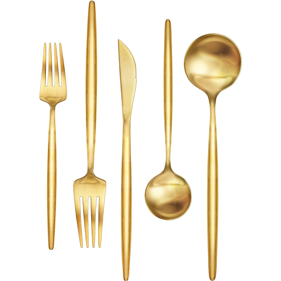 EWFEN 30-piece gold silverware set on a place setting for elegant daily dining