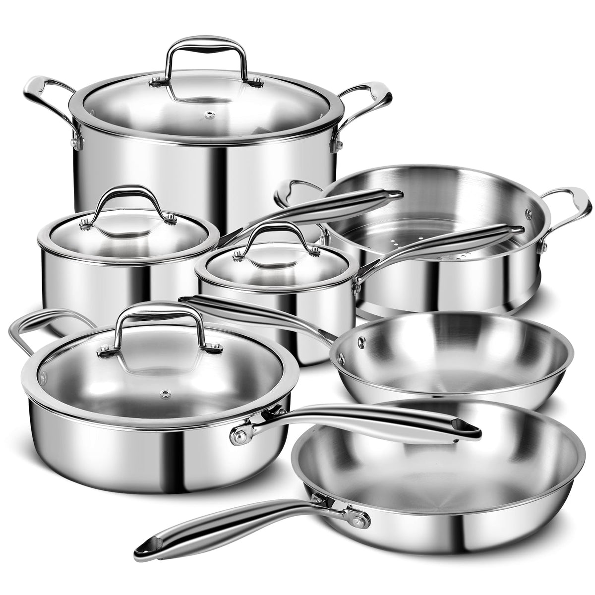 EWFEN 3-ply 11-piece cookware set with glass lids for versatile cooking
