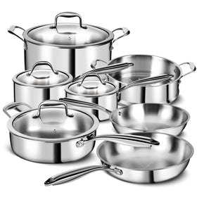 EWFEN 3-ply 11-piece cookware set with glass lids for versatile cooking