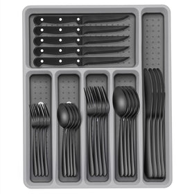 EWFEN 49-piece black silverware set with drawer organizer for organized kitchen drawers