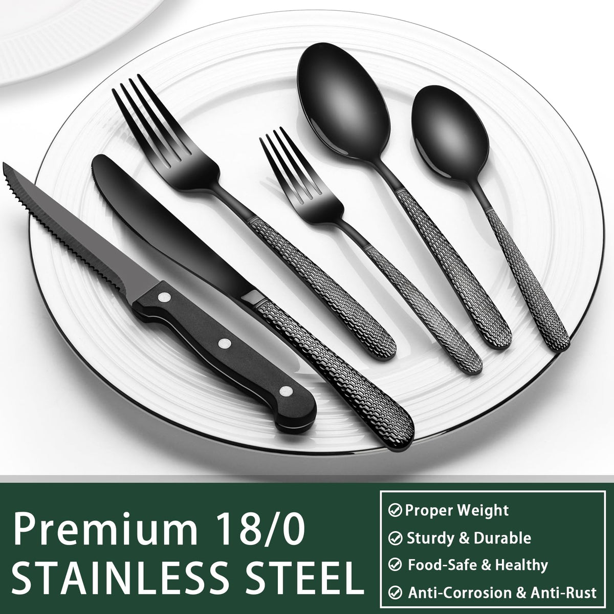 EWFEN round hammered black flatware adds subtle elegance to meals.