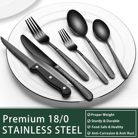 EWFEN round hammered black flatware adds subtle elegance to meals.