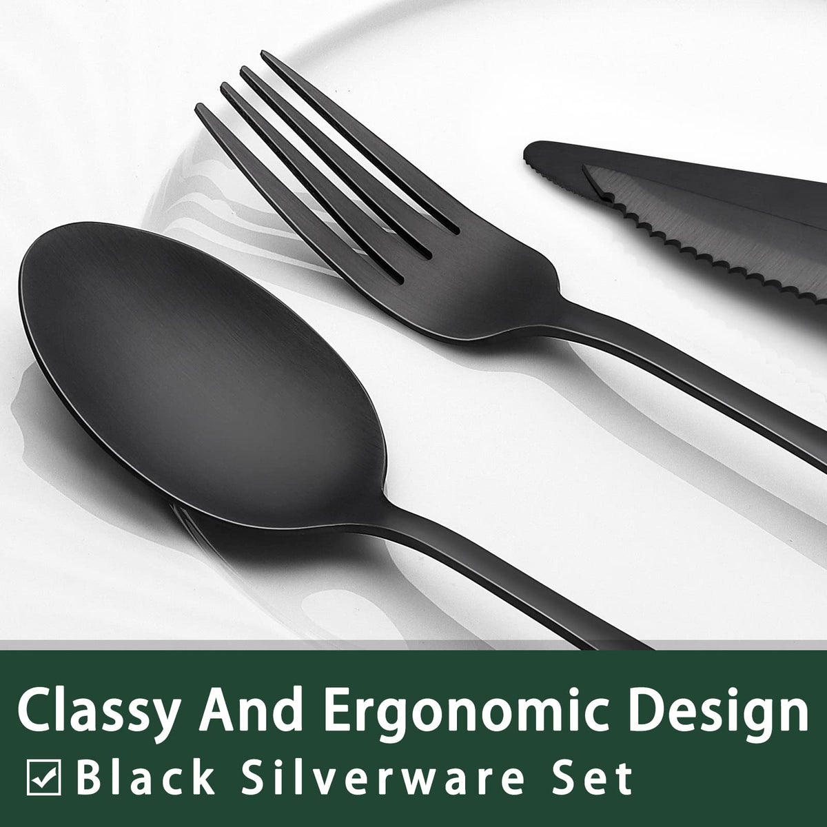 EWFEN black polished flatware with triple riveted handles for durability