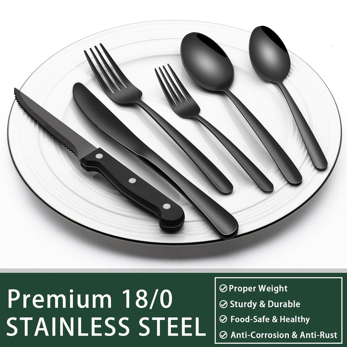 EWFEN black silverware dinner knives with precise cutting edge