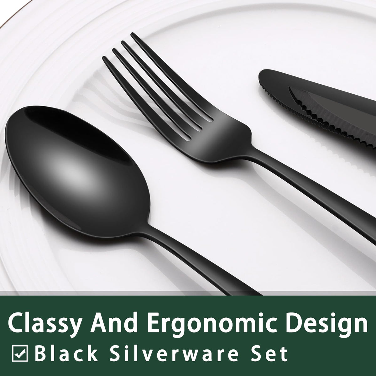 EWFEN black silverware dinner spoons with balanced, comfortable weight
