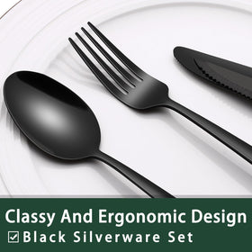 EWFEN black silverware dinner spoons with balanced, comfortable weight