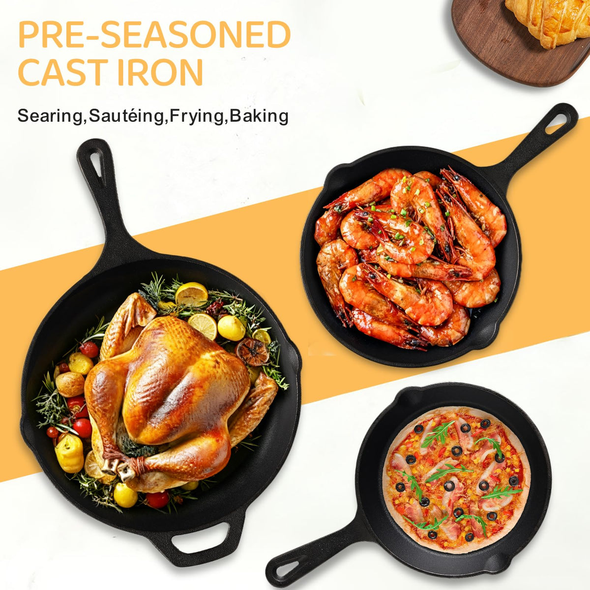 EWFEN cast iron skillet 8-inch with even heat for everyday meals.