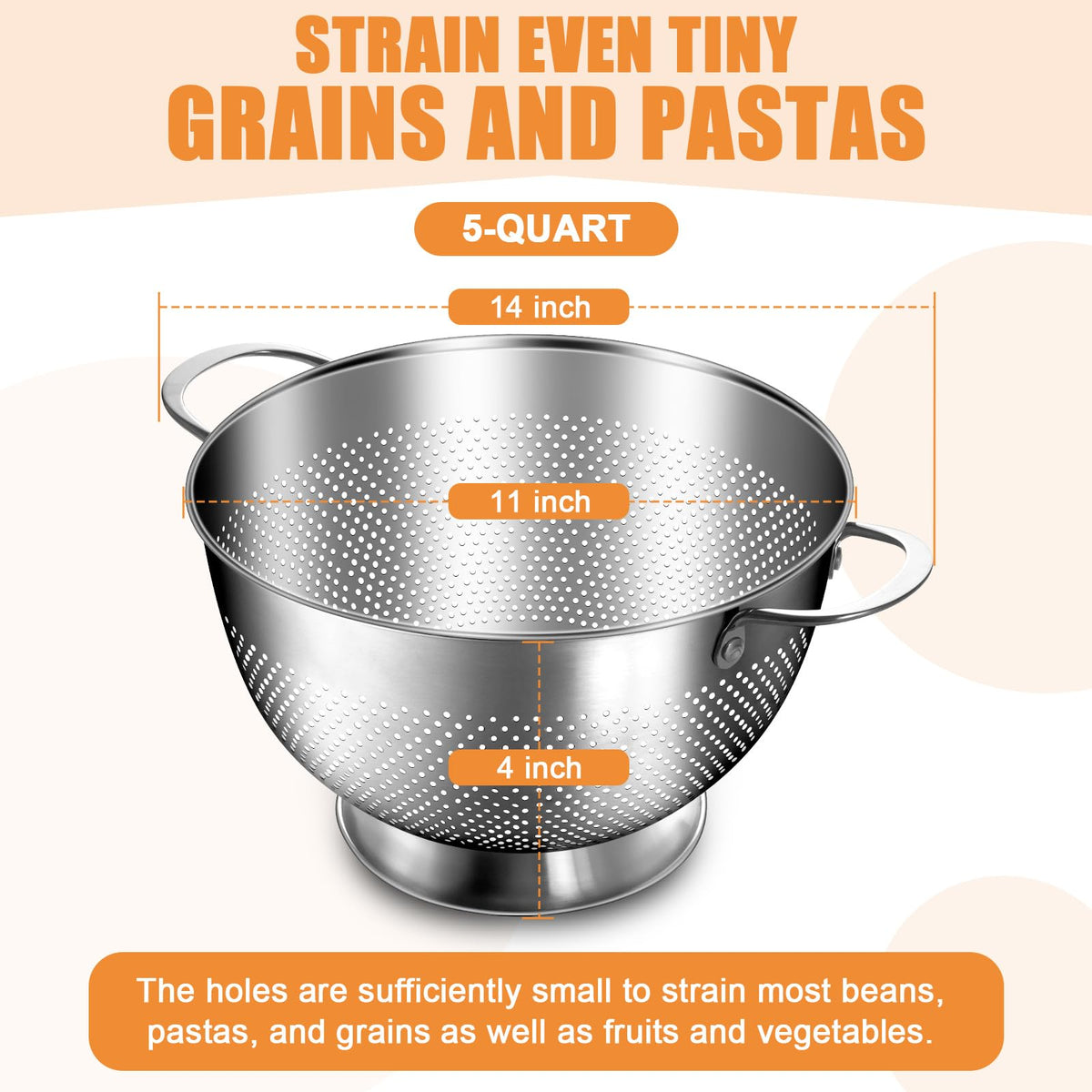 EWFEN colander with oversized handles for secure grip when lifting hot contents.