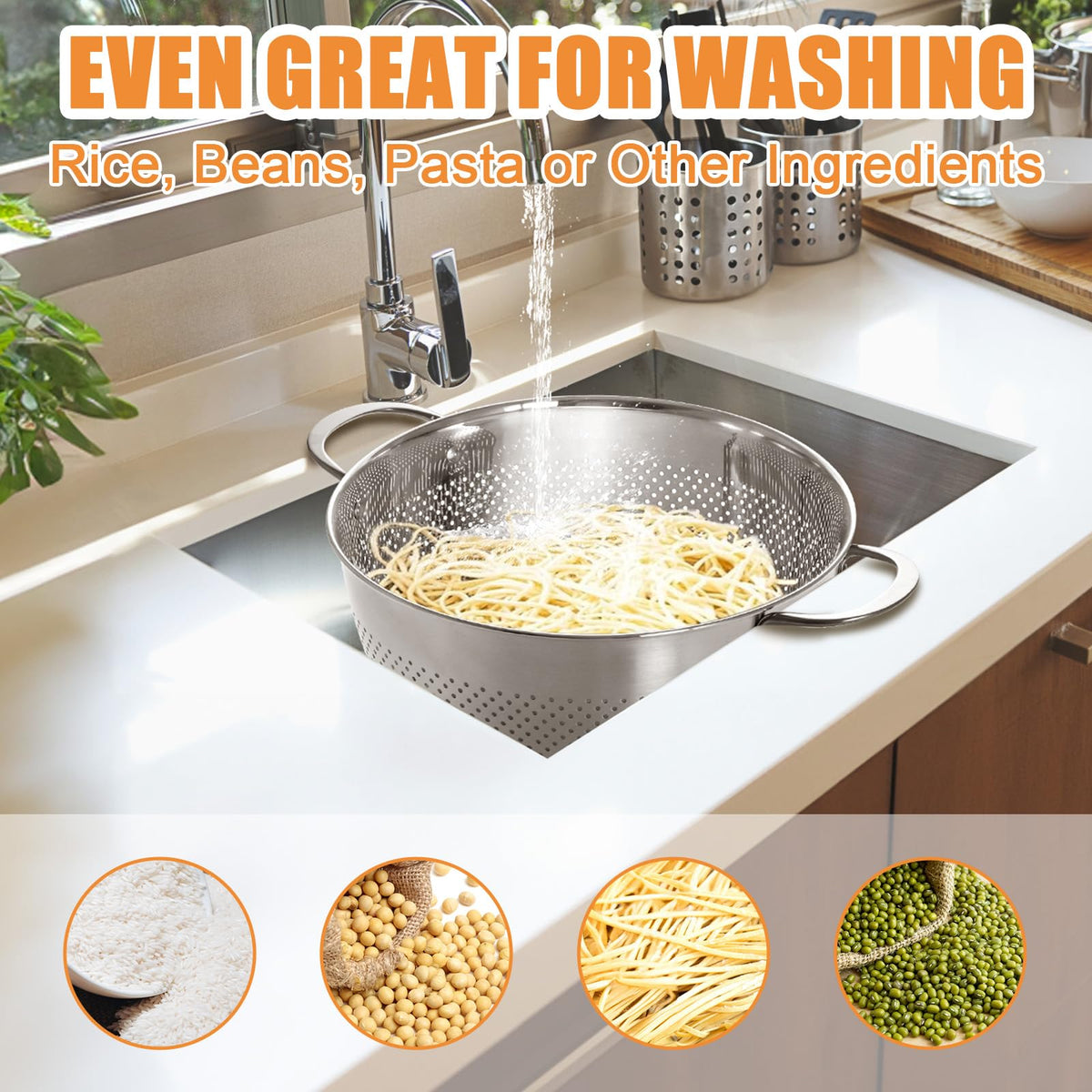 EWFEN tiny-hole mesh prevents food from slipping during draining tasks.