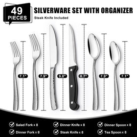 EWFEN mirror-polished stainless steel flatware for everyday dining and formal occasions.