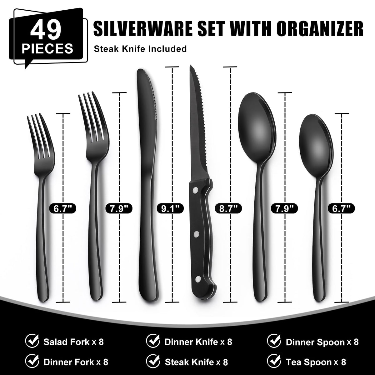 EWFEN dinner spoons and forks in black stainless steel for everyday meals