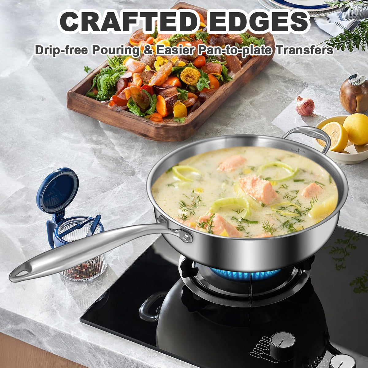 EWFEN dishwasher-safe stainless pan for easy cleanup after meals.