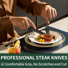 EWFEN ergonomic-black-handle flatware offers a comfortable grip during meals.